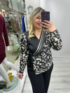Siyah Krem Leopar Kruvaze Yandan Bağlamalı Saten Bluz stp 25y1298
