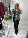 Siyah Krem Leopar Kruvaze Yandan Bağlamalı Saten Bluz stp 25y1298
