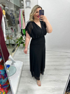 Siyah Kruvaze Yaka Drapeli Tül Elbise stp 26y2804