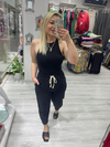 Siyah Paça Pilili Keten Pantolon 50455