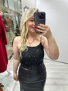 Siyah Payet Askılı Crop