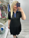 Siyah Pileli Polo Yaka Elbise bkt 292076