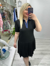 Siyah Pileli Polo Yaka Elbise bkt 292076