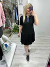 Siyah Pileli Polo Yaka Elbise bkt 292076
