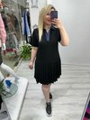 Siyah Pileli Polo Yaka Elbise bkt 292076