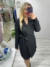 Siyah Piliseli Double Ceket Elbise stp 25k2417 