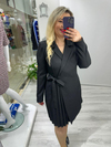 Siyah Piliseli Double Ceket Elbise stp 25k2417 