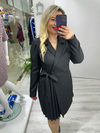 Siyah Piliseli Double Ceket Elbise stp 25k2417 