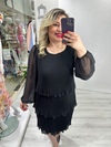 Siyah Premium İnce Piliseli 3 Katlı Uzun Kollu Şifon Elbise stp 26K2663