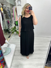 Siyah Premium Piliseli 2 Katlı Kolsuz Uzun Şifon Elbise stp 26y2621