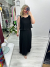 Siyah Premium Piliseli 2 Katlı Kolsuz Uzun Şifon Elbise stp 26y2621
