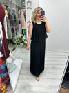 Siyah Premium Piliseli 2 Katlı Kolsuz Uzun Şifon Elbise stp 26y2621