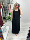 Siyah Premium Piliseli 2 Katlı Kolsuz Uzun Şifon Elbise stp 26y2621