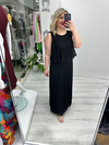 Siyah Premium Piliseli 2 Katlı Kolsuz Uzun Şifon Elbise stp 26y2621