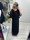 Siyah Premium Piliseli 2 Katlı Yarım Kollu Şifon Elbise stp 26y2749