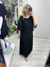 Siyah Premium Piliseli 2 Katlı Yarım Kollu Şifon Elbise stp 26y2749