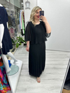 Siyah Premium Piliseli 2 Katlı Yarım Kollu Şifon Elbise stp 26y2749