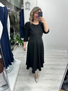 Siyah Taş Baskı Detaylı Double Midi Elbise stp 27k2835