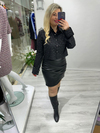 Siyah Tasarım Üzeri Taşlı Crop Gömlek 