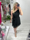 Siyah Tek Omuz Drapeli Etek Volanlı Elbise stp 25y2628