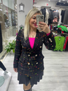 Siyah Üzeri Pembe Desenli Şanel Tüvit Ceket 