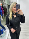 Siyah V Yaka Dekolteli Gömlek 2441