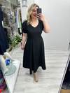 Siyah V Yaka Taşlı Double Elbise stp 26y2778