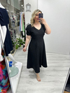Siyah V Yaka Taşlı Double Elbise stp 26y2778