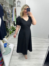 Siyah V Yaka Taşlı Double Elbise stp 26y2778