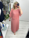 Somon Premium Piliseli 2 Katlı Yarım Kollu Şifon Elbise stp 26y2749