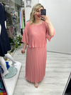 Somon Premium Piliseli 2 Katlı Yarım Kollu Şifon Elbise stp 26y2749