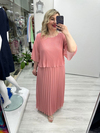 Somon Premium Piliseli 2 Katlı Yarım Kollu Şifon Elbise stp 26y2749