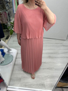 Somon Premium Piliseli 2 Katlı Yarım Kollu Şifon Elbise stp 26y2749