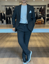 Erkek Slim Fit Çizgili Spor Takım Elbise