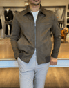 Erkek Slim Fit Haki Renk Nubuk Mont