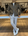 Erkek Slim Fit Haki Renk Nubuk Mont