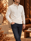 Erkek Slim Fit Krem Kadife Sweatshirt