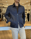 Erkek Slim Fit Lacivert Nubuk Mont