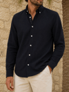 Erkek Slim Fit Siyah Renk Gofre Gömlek