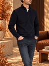Erkek Slim Fit Siyah Renk Kadife Sweatshirt
