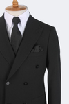 Erkek Slim Fit Siyah Renk Kruvaze Takım Elbise