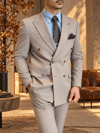 Erkek Slim Fit Vizon Renk Kruvaze Takım Elbise