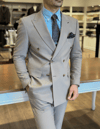 Erkek Slim Fit Vizon Renk Kruvaze Takım Elbise