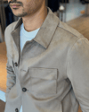 Erkek Slim Fit Vizon Renk Nubuk Ceket