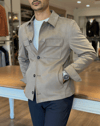 Erkek Slim Fit Vizon Renk Nubuk Ceket