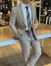 Erkek Slim Fit Vizon Renk Takım Elbise
