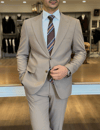 Erkek Slim Fit Vizon Renk Takım Elbise