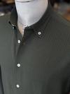Erkek Slim Fit Yeşil Renk Gofre Gömlek