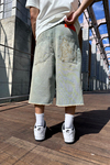 Acid Wash Baskılı Jean Kapri Şort S260
