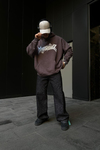 Acid Wash Baskılı Kahve Oversize Hoodie SW1101